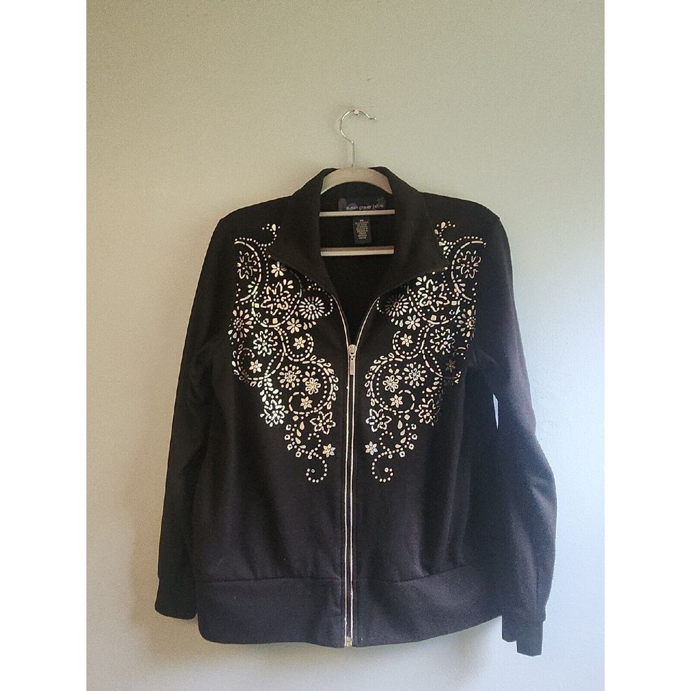 Susan Graver Style Full Zip Black‎ Silver Studded Jacket Size Petite Small
